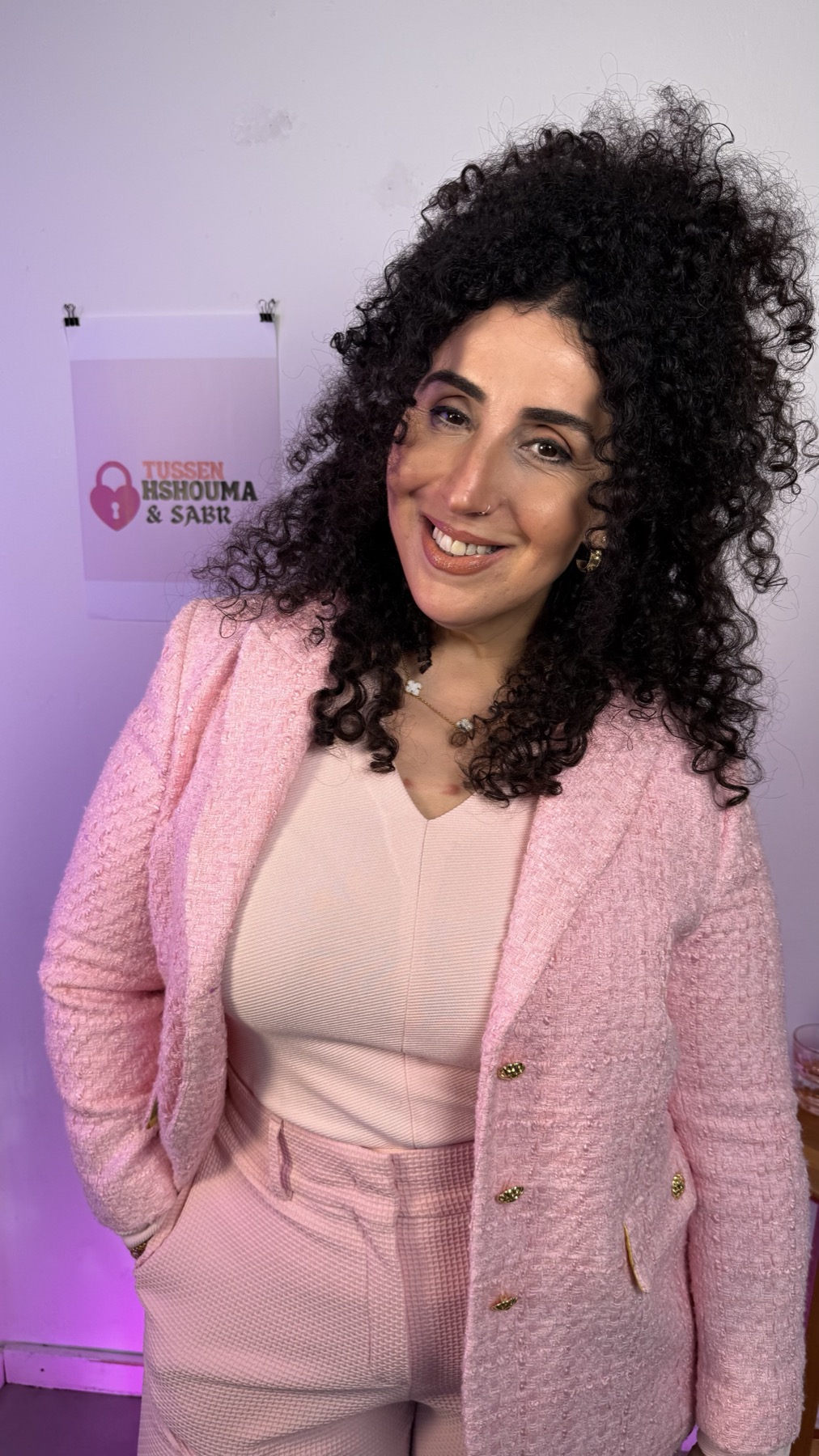 Host portrait with Tussen Hshouma & Sabr branding